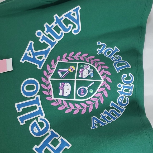 Hello Kitty Athletic Dept. Graphic Cropped Long Sleeve Sweatshirt ~ Green - Picture 15 of 15